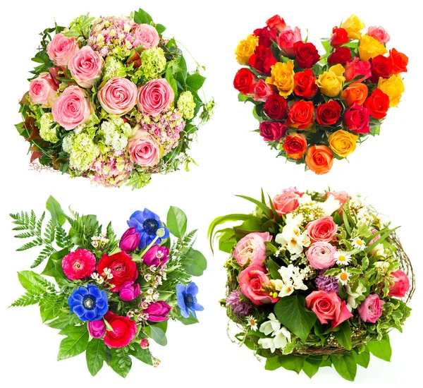 Four colorful flowers bouquet on white — Stock Photo, Image