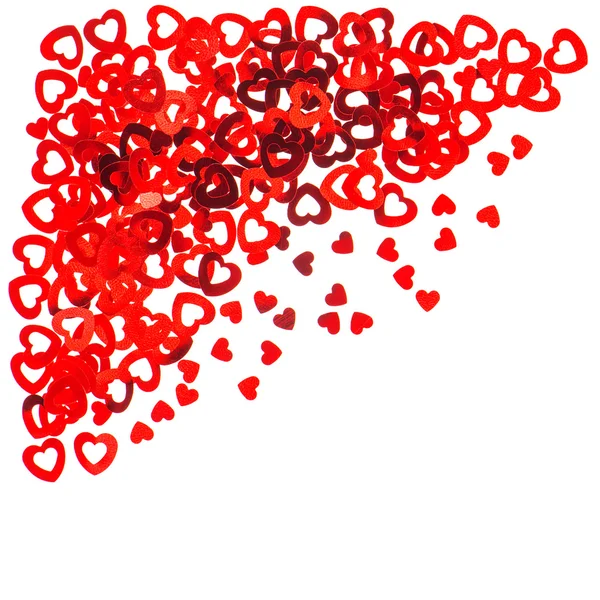 五彩纸屑装饰的红色心型 — 图库照片