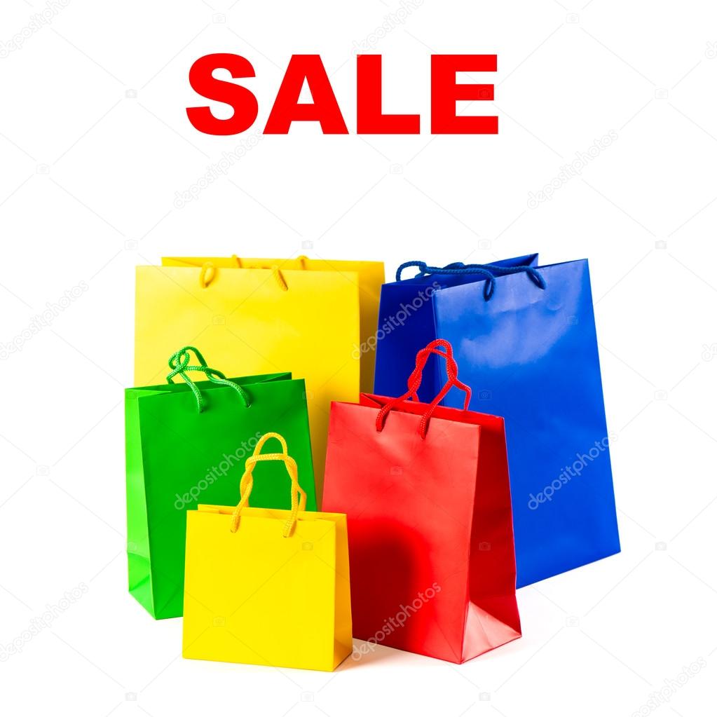 assorted shopping bags on white background