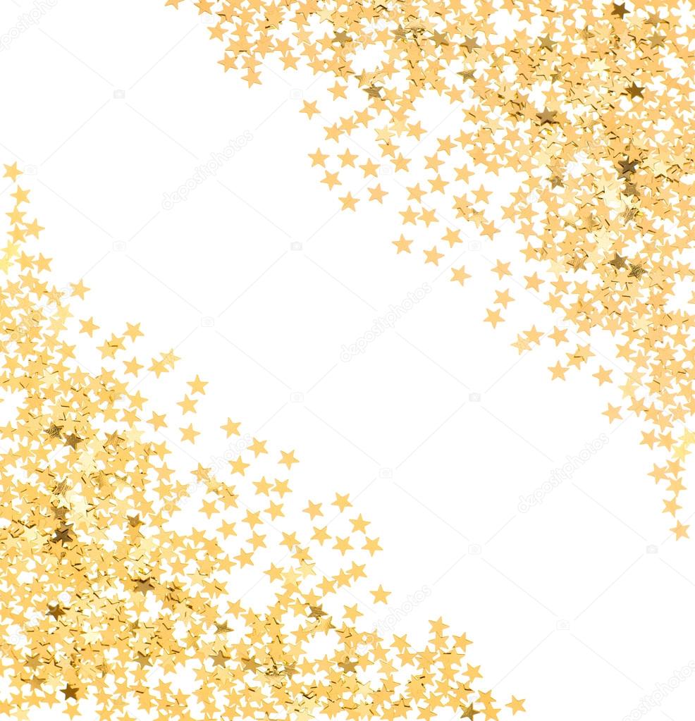 star shaped golden confetti on white