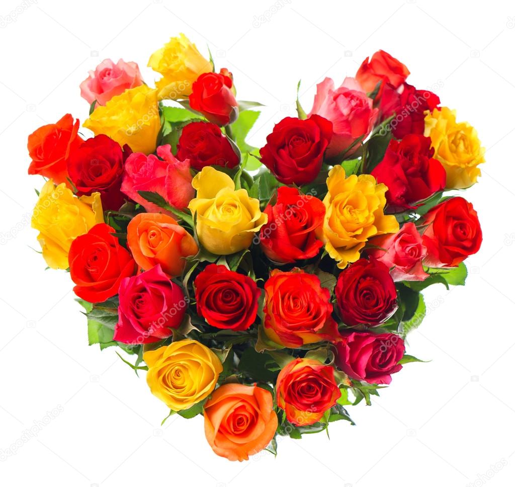 bouquet of colorful assorted roses in heart shape