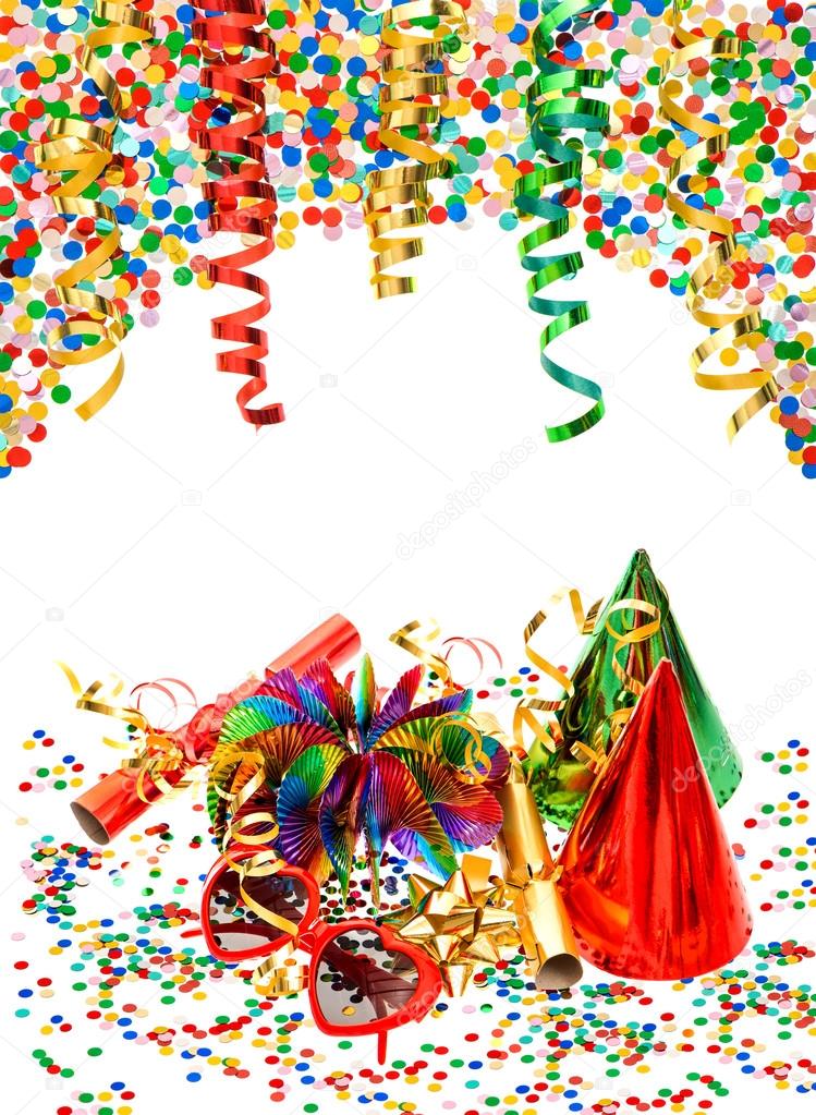 party decoration with garlands, streamer and confetti