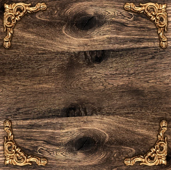 Ρουστίκ ξύλινα φόντο με χρυσή γωνία — Φωτογραφία Αρχείου