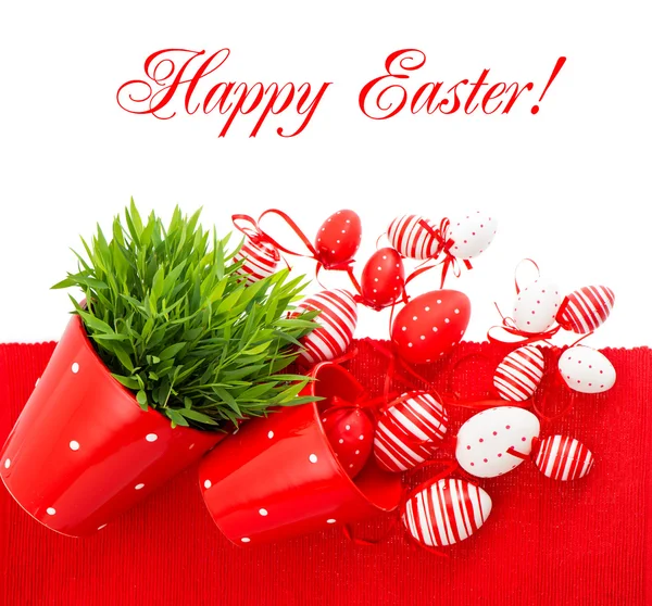 White red painted easter eggs with green grass — Stock Photo, Image