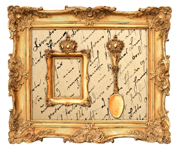 Старая золотая рамка с винтажным фоном — стоковое фото