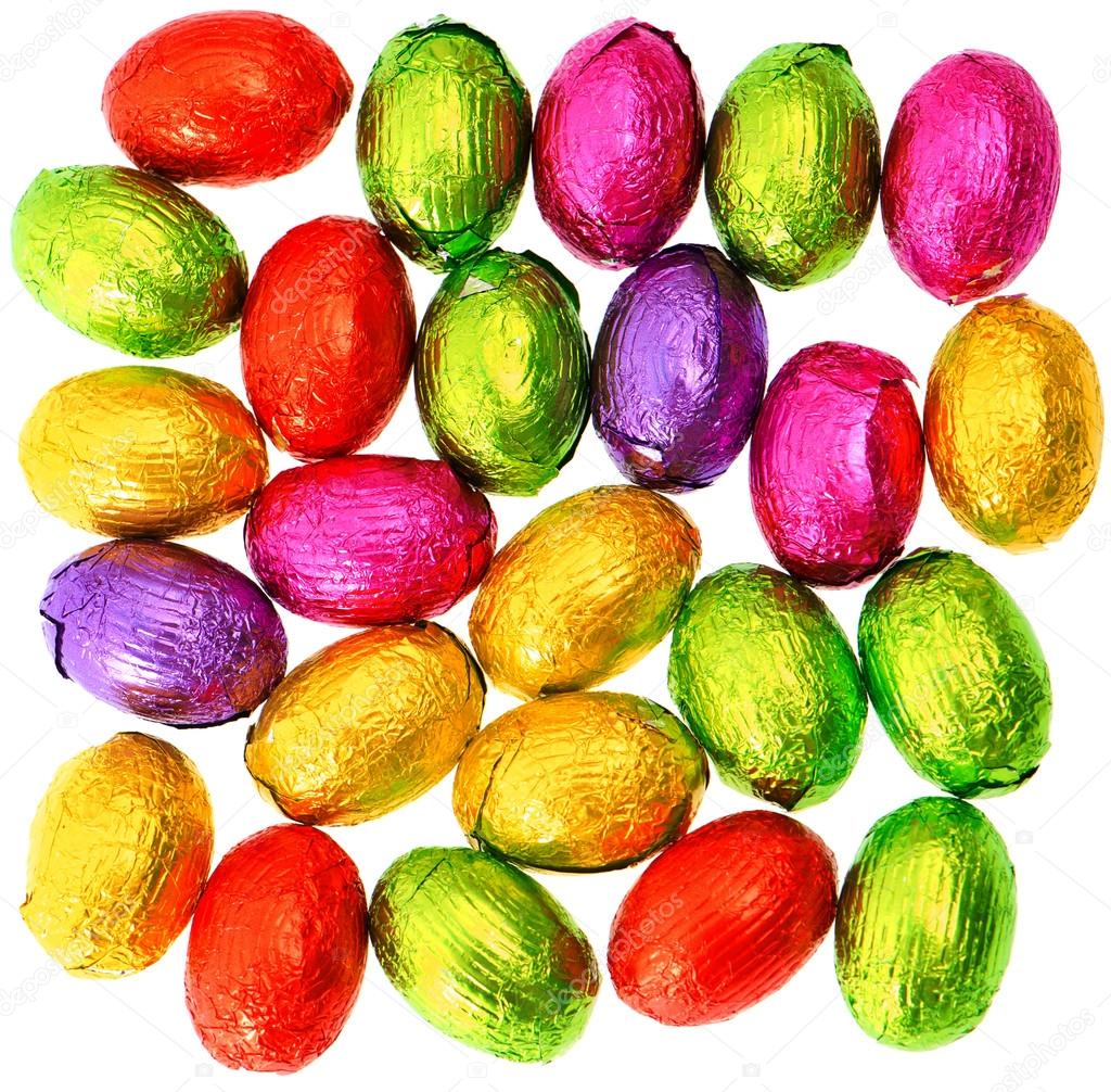 chocolate easter eggs in colorful foil