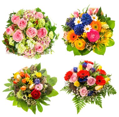 four colorful flowers bouquet on white clipart