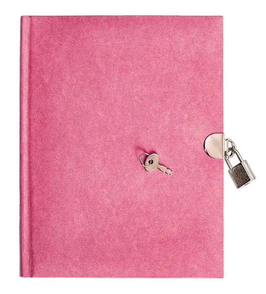 Розовая книга дневника с замком и ключом — стоковое фото