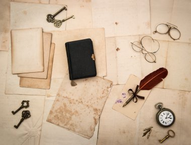 Vintage şeyler, günlüğü kitap, eski mektup ve fotoğraf