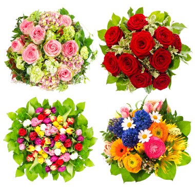 four colorful flowers bouquet on white clipart