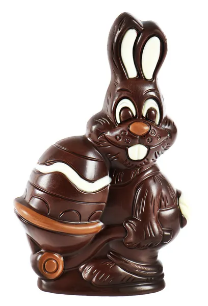 Chocolate easter bunny with egg — Stock Photo, Image