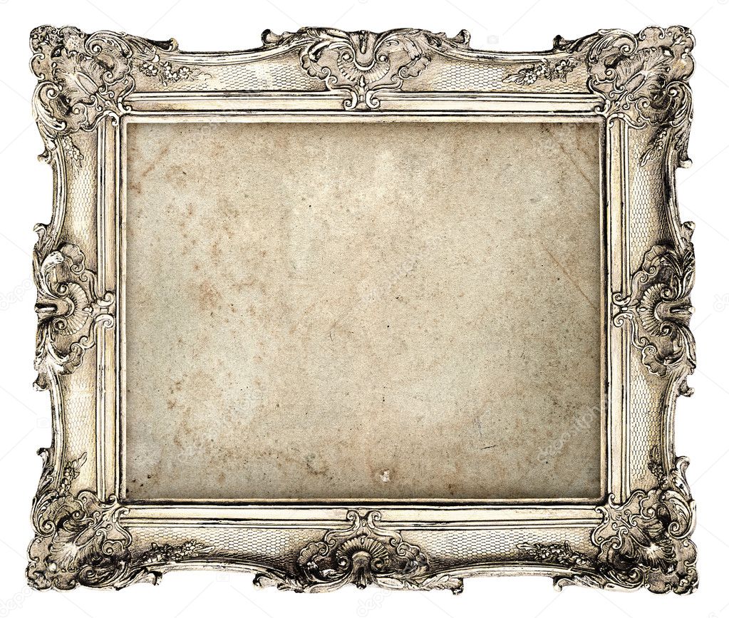 old silver frame with empty grunge canvas