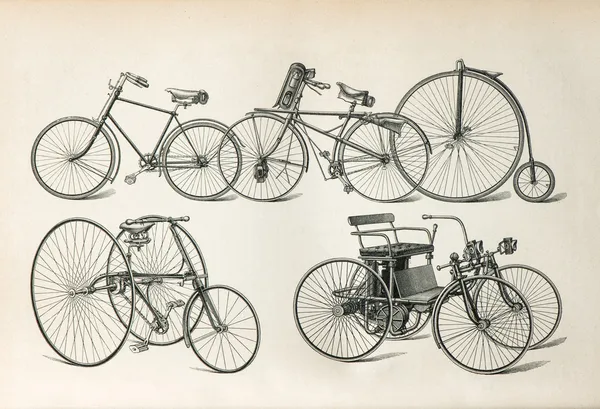 Antique bicycles types from the beginning of 20th century — Stock Photo, Image