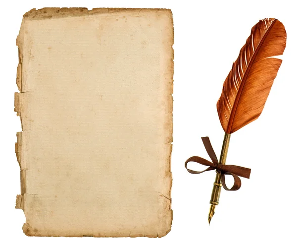 Arkusz papieru antyków i starych pióra — Zdjęcie stockowe