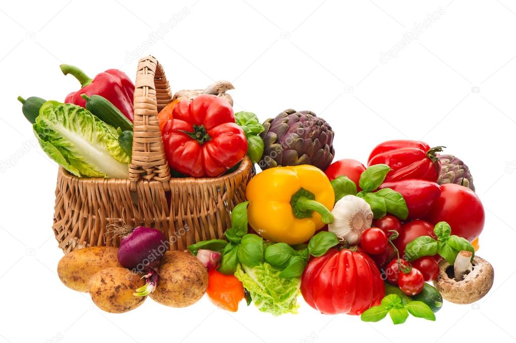 fresh vegetables. shopping basket. healthy nutrition