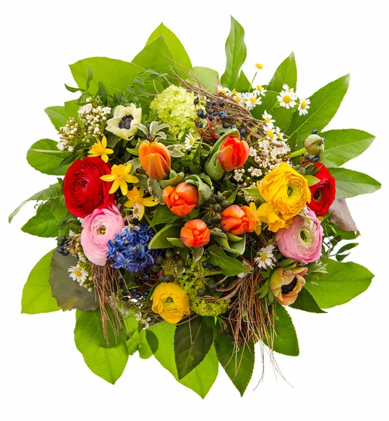 Boeket verse kleurrijke bloemen geïsoleerd op wit — Stockfoto