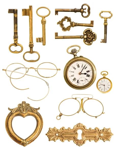 Collection of golden vintage accessories — Stock Photo, Image