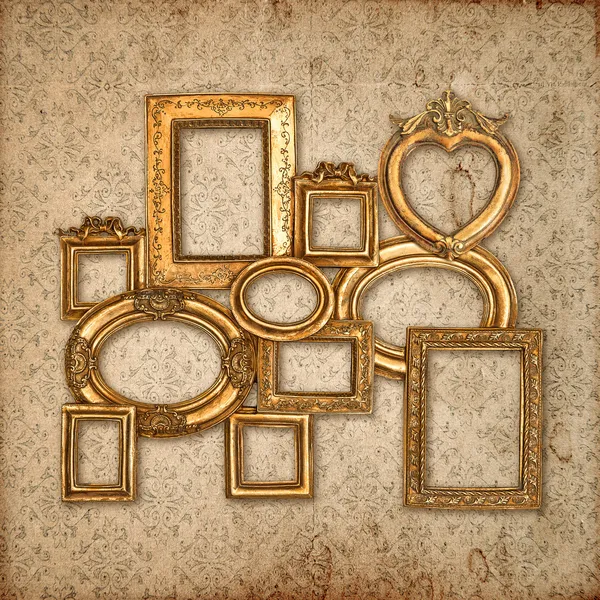 Golden framework over vintage pattern wallpaper — Stock Photo, Image