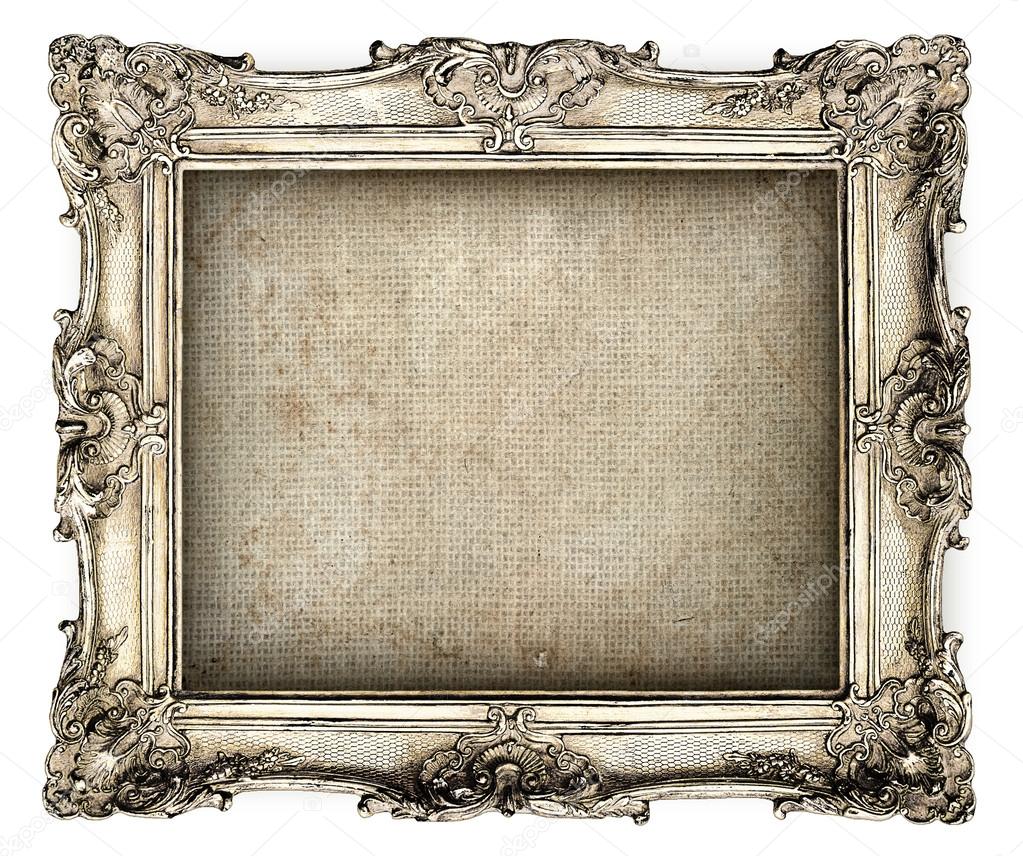 Antique silver frame with empty grunge canvas