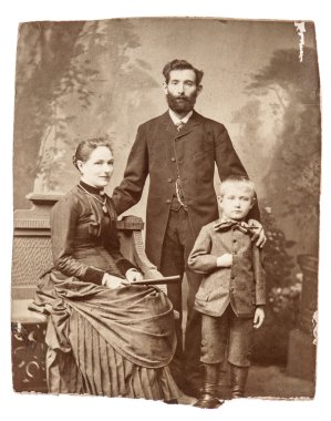 Anne, baba ve oğul antika aile portresi