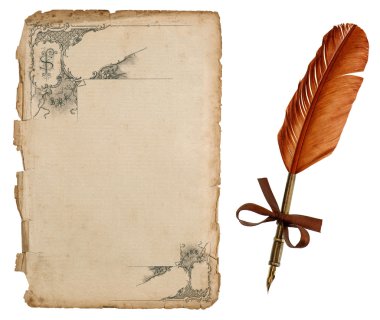 Viktorya dönemi süsleme ve vintage tükenmez kalem ile Antik Kağıt levha