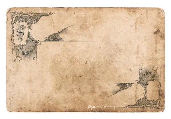 Старый картон с антикварным рисунком, изолированный на белом — стоковое фото