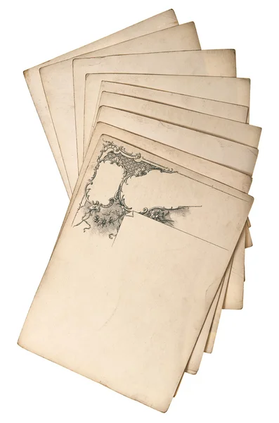 Folhas de papel grungy antigas com redemoinho ornamentado — Fotografia de Stock