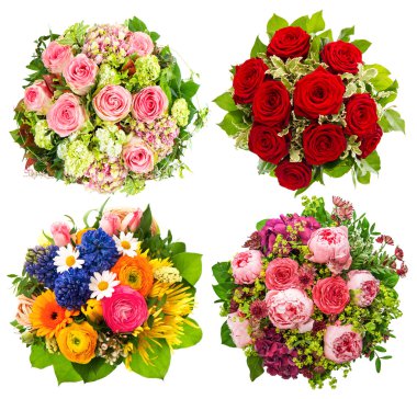 Four colorful flowers bouquet on white clipart