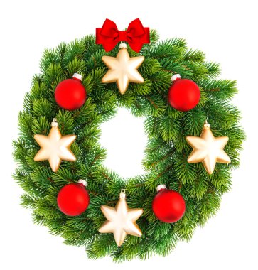 Kırmızı ve altın top ile Noel çelenk