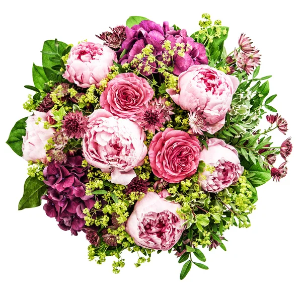 Bouquet di bella peonia rosa su sfondo bianco — Foto Stock