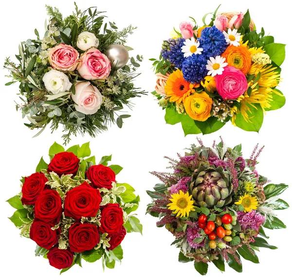 Vier bunte Blumensträuße für die Jahreszeiten — Stockfoto