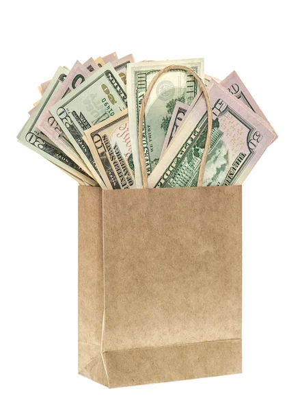 Paper bag with american dollars. shopping concept — Stock Photo, Image