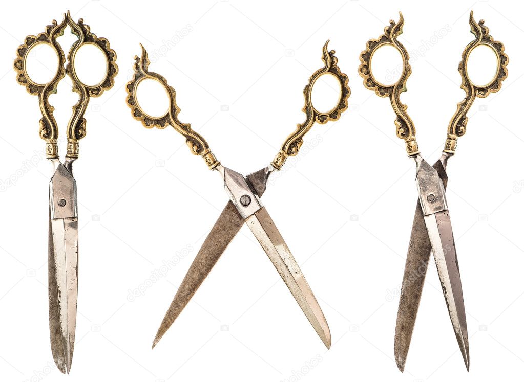 Antique scissors isolated on white background — Stock Photo