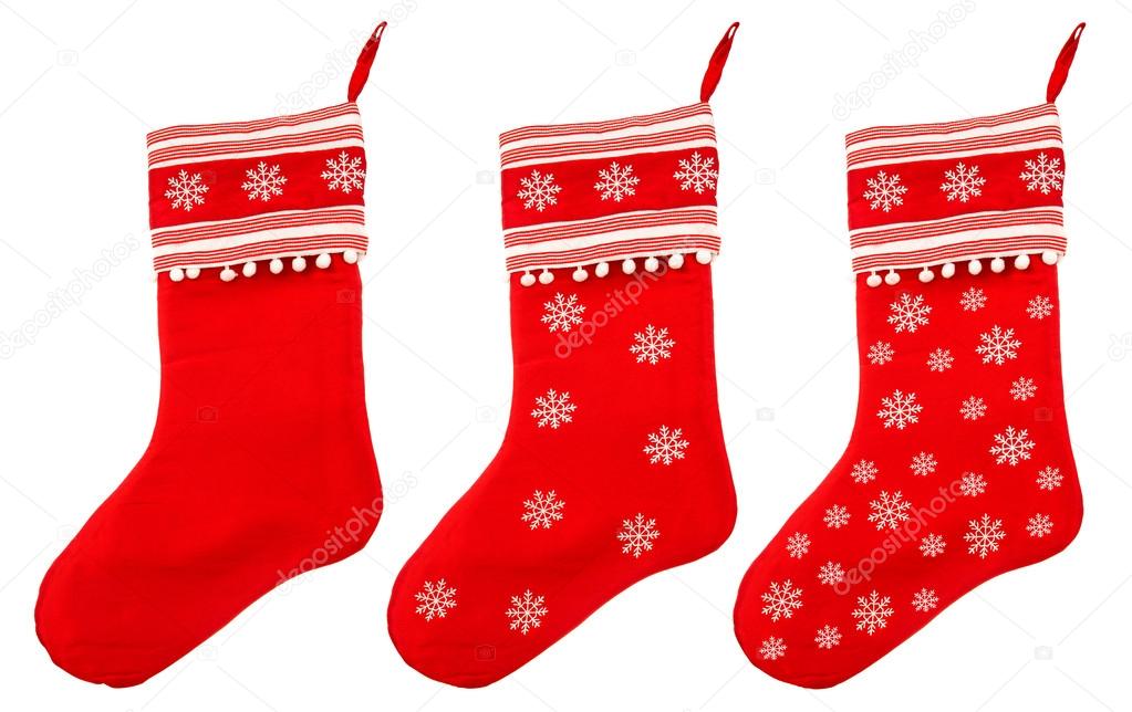 red christmas sock with white snowflakes for Santa gifts