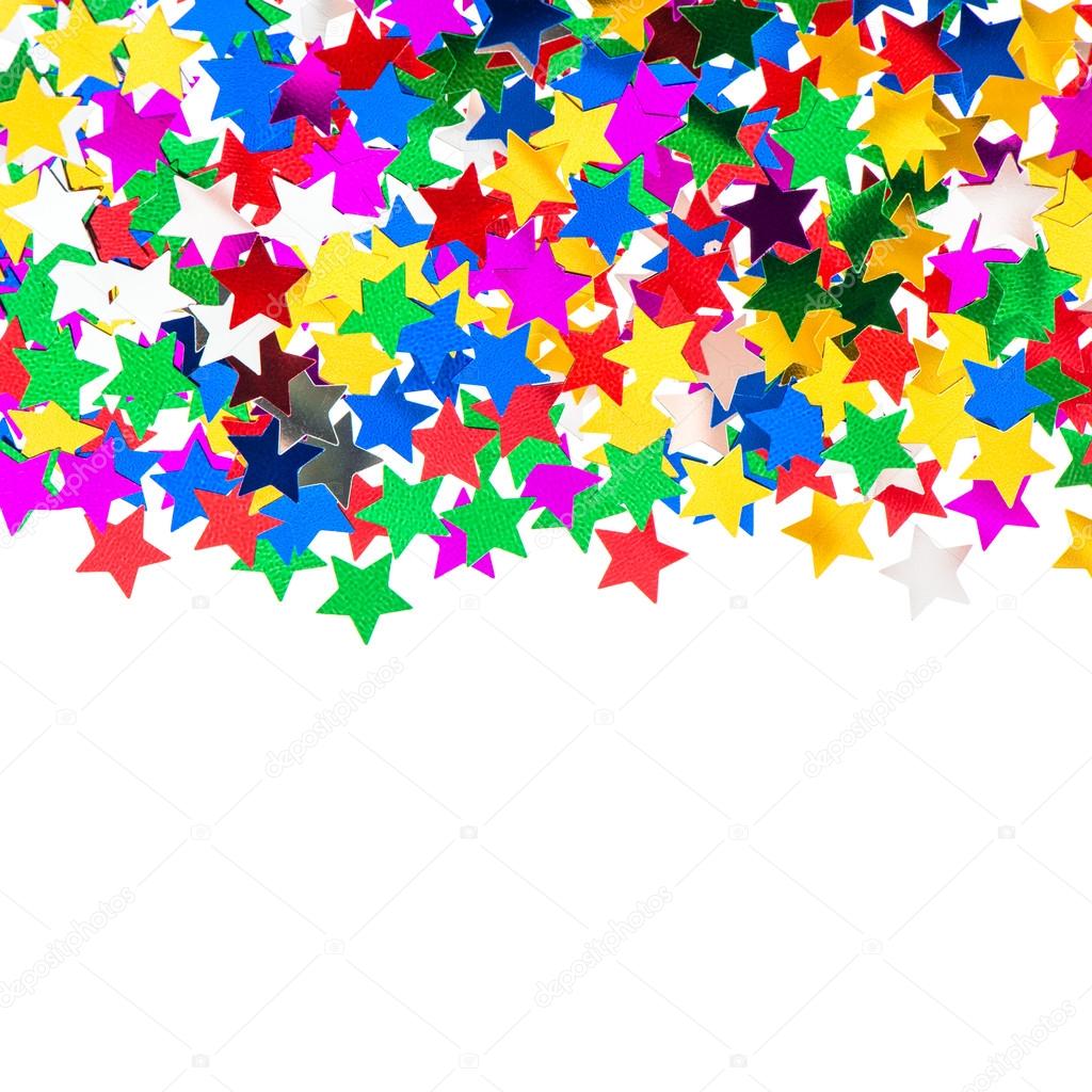 star shaped red, blue, green, gold confetti