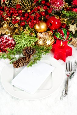mum ışığı yemek. Noel masa yer ayarı