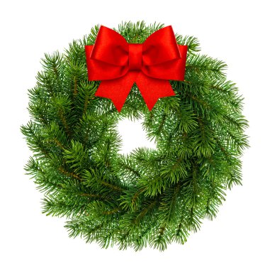 Noel dekorasyon herdem yeşil çelenk zekâ kırmızı şerit yay