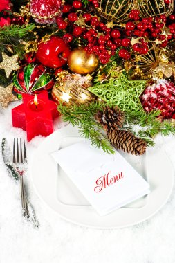 mum ışığı yemek. Noel masa yer ayarı