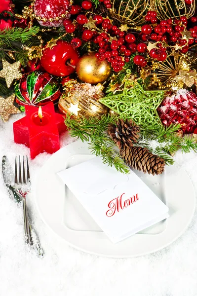 Candle light dinner. christmas table place setting — Stock Photo, Image