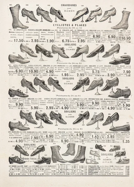 Vintage victorian shoes collection. antique shop advertising — Stock Photo, Image