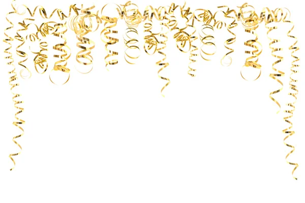 Golden serpentine streamers isolated on white — Stock Photo, Image