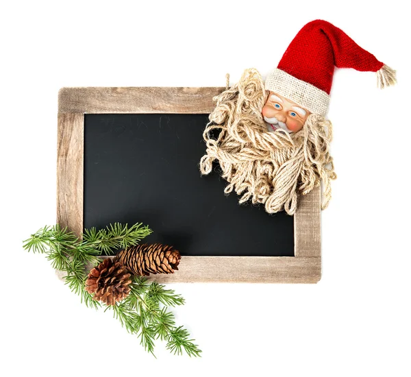 Natal decoração Papai Noel e quadro negro — Fotografia de Stock