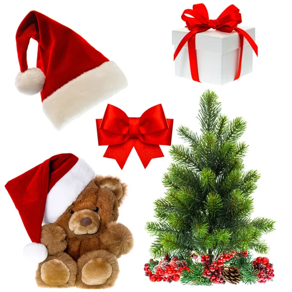 Teddybär mit Weihnachtsmütze. Weihnachtsdekoration — Stockfoto