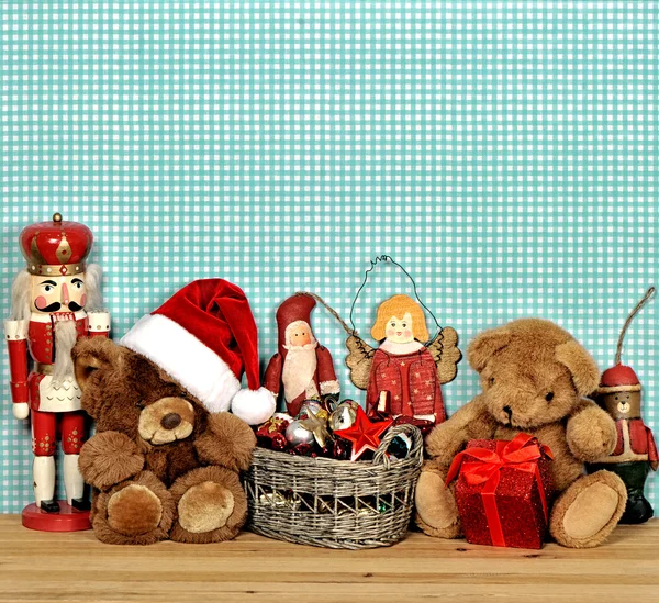 Nostalgic christmas decoration with antique toys — Stock Photo, Image