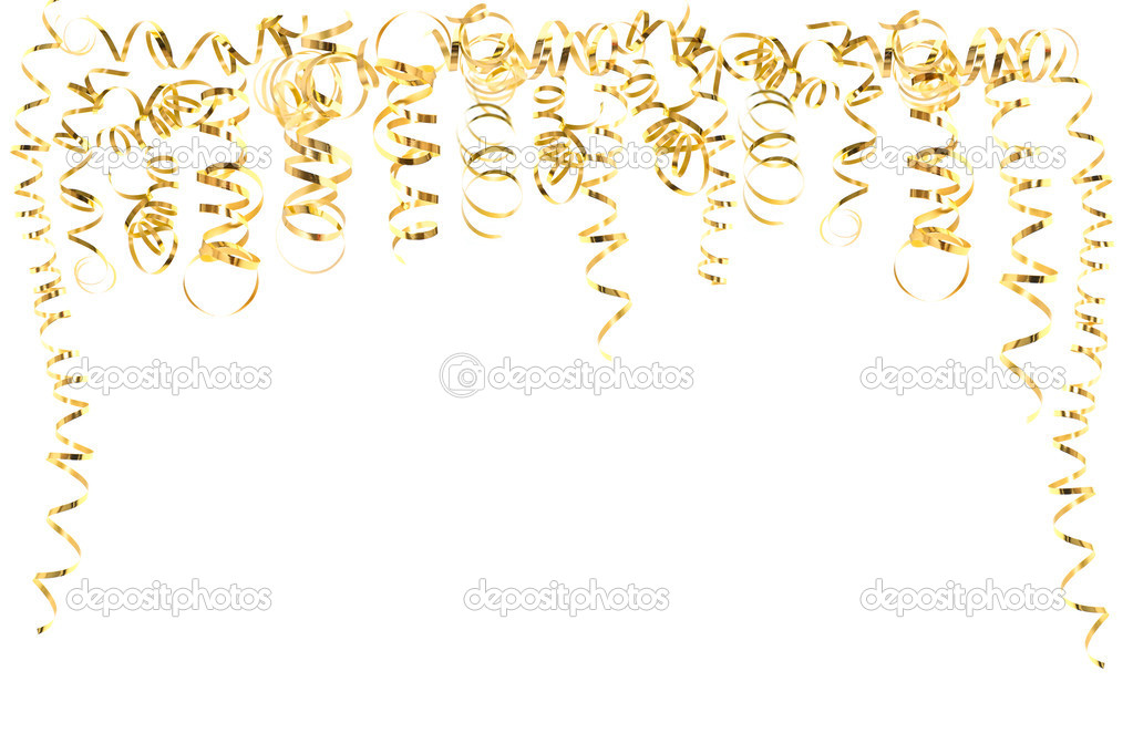 golden serpentine streamers isolated on white