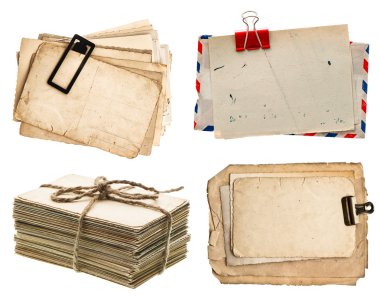 Vintage harfler ve üzerinde beyaz izole kartpostallar