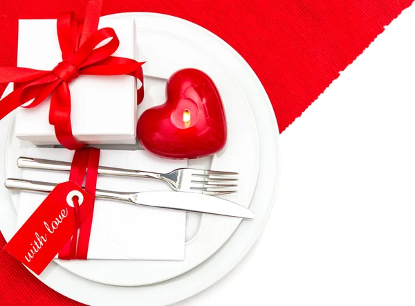 Table place setting decoration in red and white — Stock Photo, Image