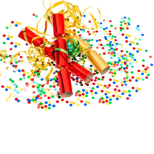 parti kraker, altın flama ve konfeti