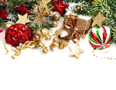 Noel süslemeleri, kırmızı, altın ve yeşil