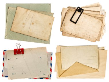 Vintage harfler ve üzerinde beyaz izole kartpostallar